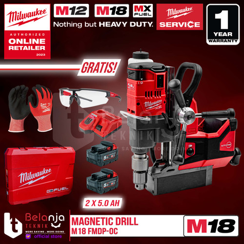 [EZM.3501261] Milwaukee Magnetic Drill M18 FMDP-0C 38MM Mesin Bor Duduk Baterai SET 5 AH Charger Battery