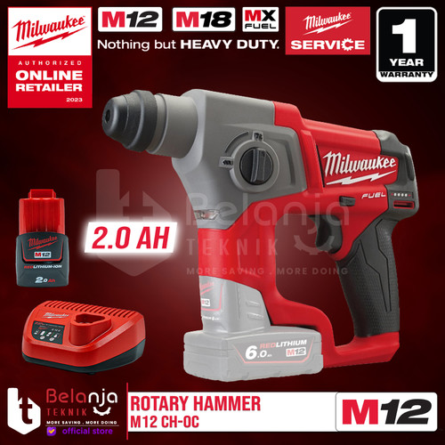 [EZM.3501306] Milwaukee Rotary Hammer Cordless Sds M12 CH-0C Bor Tembok Set 12V 2AH