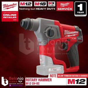[EZM.3501308] Milwaukee Rotary Hammer Cordless Sds M12 CH-0C Bor Tembok 16 MM 12 V