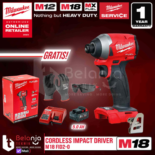 [EZM.3501354] Milwaukee Impact Driver Baterai M18 FID2-0 Bor Obeng Set 18V 5 AH FID