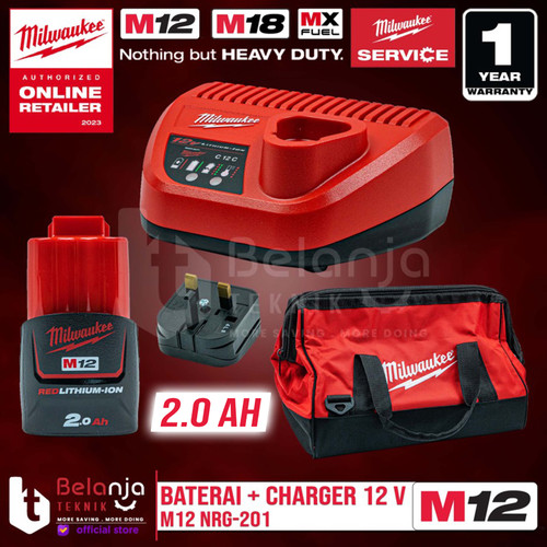 [EZM.3501410] Milwaukee Starter Kit Battery Charger M12 Cordless Set Baterai 12V 2Ah