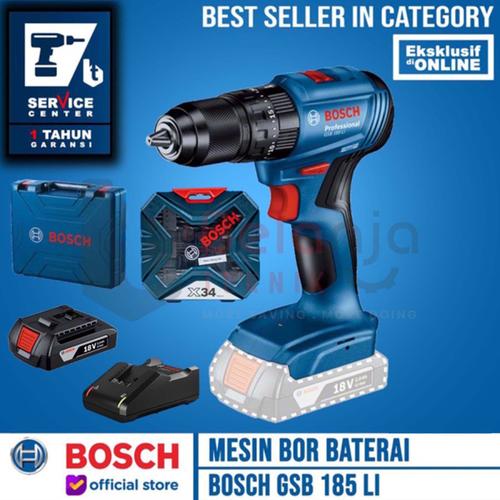 [EZM.3501494] Bosch Bor Tembok Baterai Cordless GSB 185 LI 18V + Mata X-line 34 Pcs