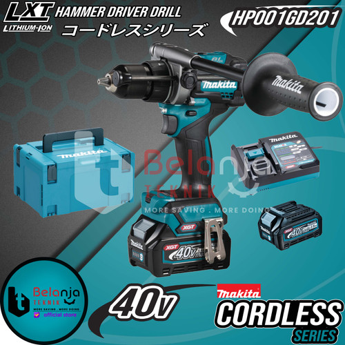 [EZM.3501503] Makita Cordless Hammer Driver Drill HP001GD201 Mesin Bor Baterai 40V