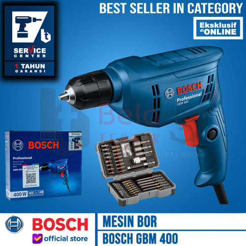 [EZM.3501507] Bosch Bor Besi GBM 400 10MM 400 Watt + Mata Obeng 43 Pcs