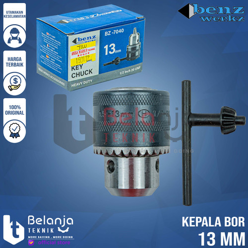 [EZM.3501679] Benz Kepala Mesin Bor 13 MM X 1/2 Inch Key Drill Chuck + Kunci Bor