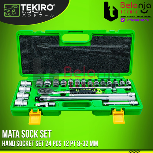 [EZM.3501713] Tekiro Kunci Shock SET 8-32 MM 1/2" HAND Socket 24 Pcs 12 PT 8 - 32 MM