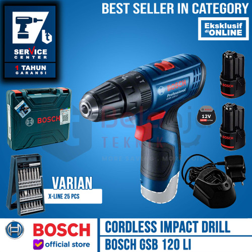 [EZM.3501870] Bosch Bor Tembok Cordless GSB 120-LI Mata Bor Obeng + X-Line 25 PCS