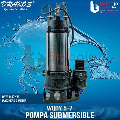 [EZM.3502005] Drakos Submersible Pump WQDY 5-7 0.5 HP 0.37 KW Pompa Celup Air Kotor