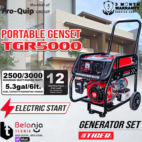 [EZM.3502250] Tiger Generator Set Bensin TGR 5000 2500 Watt Genset Recoil TGR5000