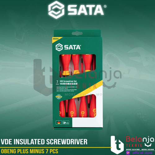 [EZM.3502338] Sata VDE Insulated Screwdriver Set 7 PCS Obeng Plus Minus 09301A