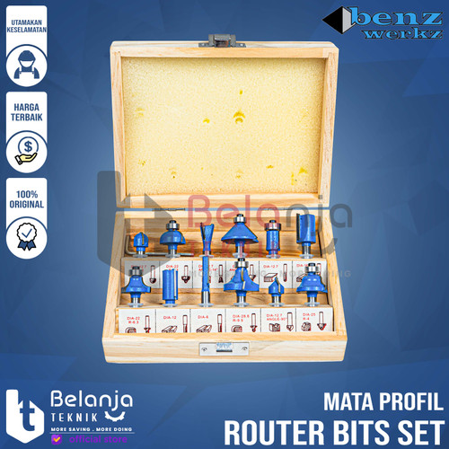 [EZM.3502362] Benz Mata Profil Router Trimmer Bits Set 12 Pcs Mata Profil BZ-7812