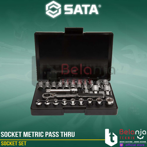 [EZM.3502496] Sata Socket Set 09131 25 PCS 1/4 Inch DR 6PT Socket Metric Pass Thru