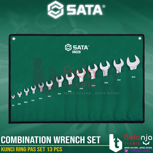 [EZM.3502519] Sata Kunci Ring Pas Set 13 PCS 09029 Combination Wrench Metric CRV