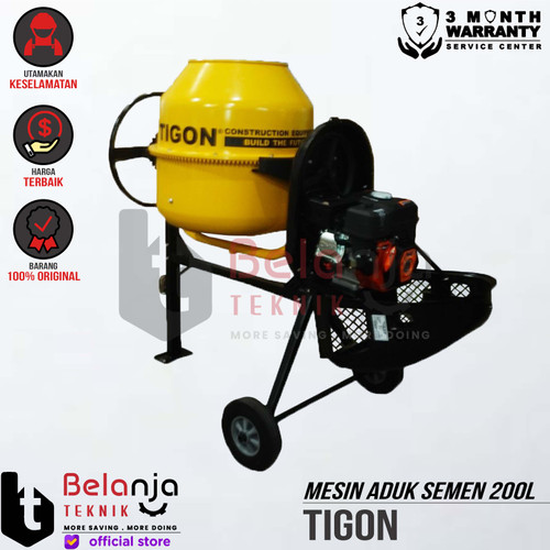 [EZM.3502855] Tigon Mesin Aduk Semen Molen 200 Liter TCM 200 L Bensin 7 HP
