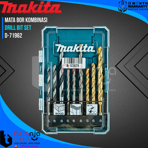 [EZM.3503044] Makita Mata Bor Kombinasi Besi Tembok Kayu Set 9 Pcs Drill Bit D-71962