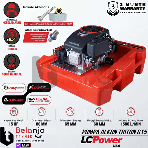 [EZM.3503184] Pompa Air Apung Irigasi Alkon 2.5 Inch LCPower Triton G15 Fire Floating Pump 452CC 15 HP