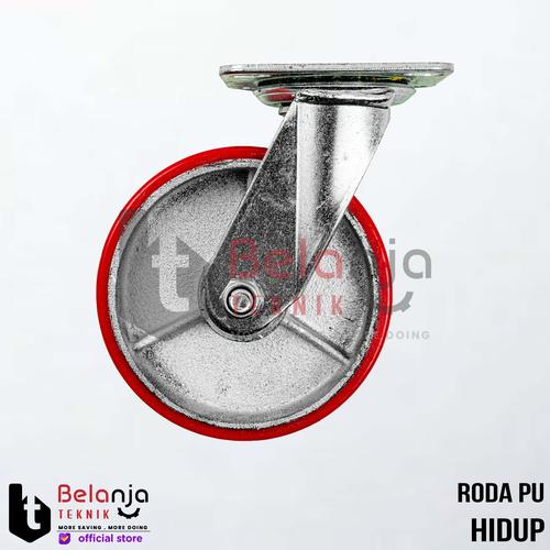 [EZM.3503509] Roda Trolley PU Heavty Duty 5 Inch Hidup Putar Plat Besi Polyurethane