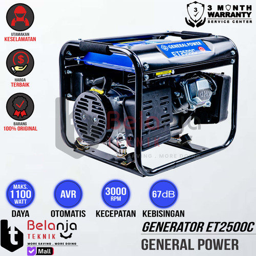 [EZM.3503638] General Genset Bensin ET 2500L Generator Set Listrik 1200 Watt ET 2500