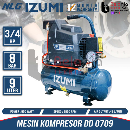 [EZM.3503682] Izumi NLG Mesin Kompressor Angin Portable 3/4 HP 9 Liter Air Compressor 9L 0.75 HP