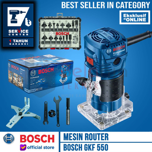 [EZM.3503799] Bosch Mesin Router Profil Kayu GKF 550 Wood Trimmer Mata Router 15Pc