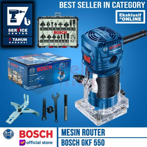 [EZM.3503799] Bosch Mesin Router Profil Kayu GKF 550 Wood Trimmer Mata Router 15Pc