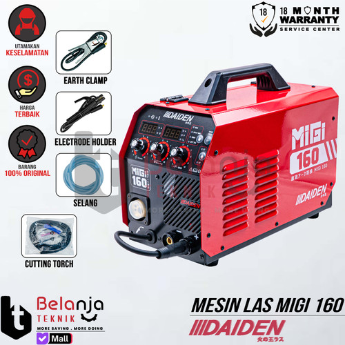 [EZM.3504347] Mesin Travo Las Daiden MIGI MIG 160 Welding Machine MMA Flux Core Tanpa Gas 5 KG CO2