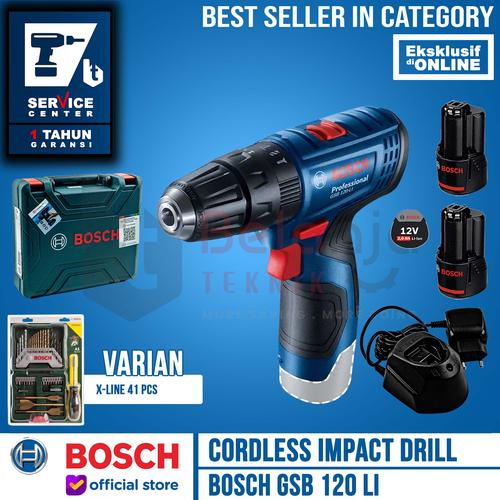 [EZM.3504456] Bosch Bor Impact Baterai GSB 120 Li GEN 3 dengan Mata Bor 41pcs X-line