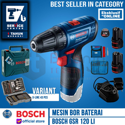 [EZM.3504551] Bosch Bor Obeng Baterai GSR 120 LI GEN 3 PLUS Mata Bor 43 PC GSR120LI