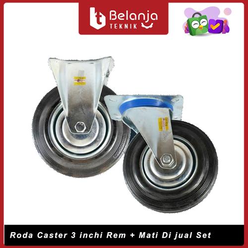 [EZM.3505015] Roda Caster 3 Inchi Karet Mati Dan Rem Hidup Dijual Set