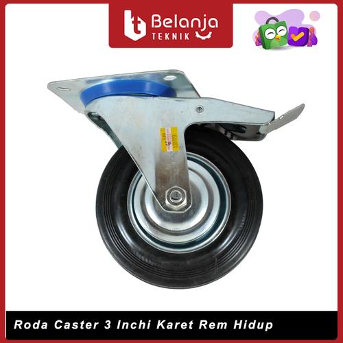 [EZM.3505020] Roda Caster 3 Inchi Karet Rem Hidup