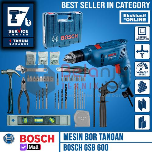 [EZM.3505095] Bosch Mesin Bor Beton Set Perkakas GSB 600 Impact Drill 100 PCS 600 Watt 13MM