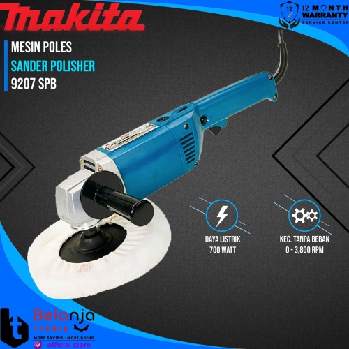 [EZM.3505180] Makita Mesin Poles Mobil 9207 SPB Polisher Mobil 7 Inch 700 W 9207SPB