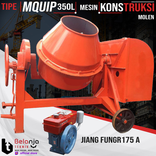 [EZM.3505252] Mesin Molen Beton Semen 350 Liter MQuip + Mesin Diesel Jiang Fa R175