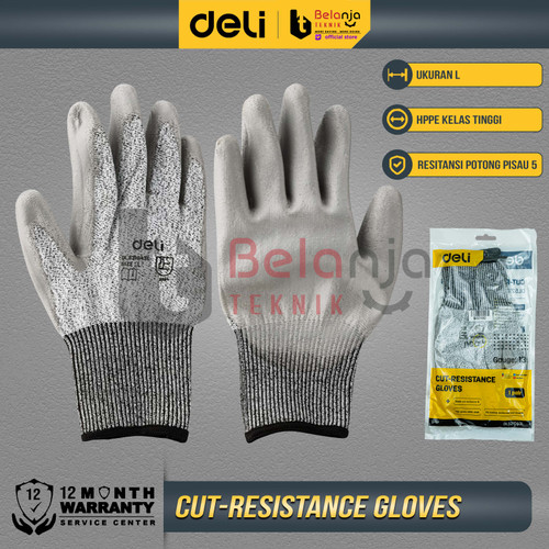 [EZM.3505447] Deli Sarung Tangan Safety Cut Resistant L Sarung Tangan Anti Pisau EDL521043L