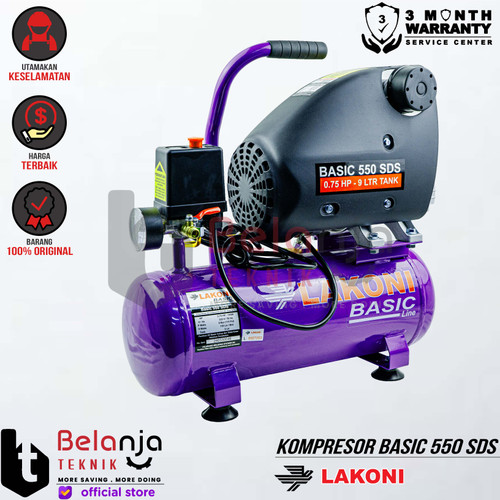 [EZM.3505496] Lakoni Mesin Kompressor Angin Portable 0.75 HP BASIC 550 SDS Air Compressor 9 Liter