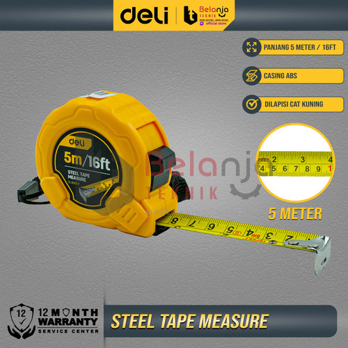 [EZM.3505582] Deli Tape Measure 5 Meter Meteran 5m Alat Ukur Elastis Pengunci Manual