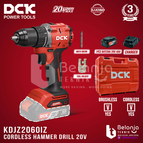 [EZM.3505722] DCK Cordless Hammer Drill KDJZ2060iEM 20V Bor Impact Baterai Set 4 AH