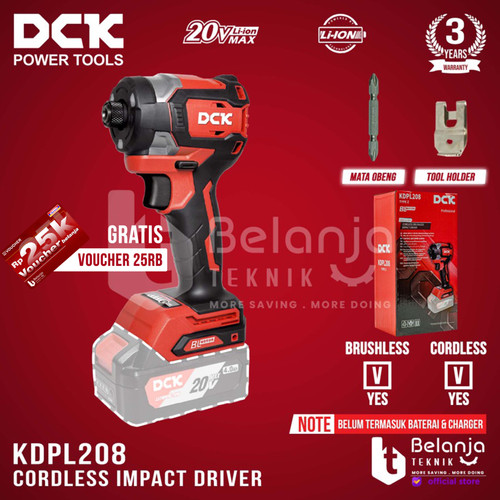 [EZM.3505738] DCK Mesin Bor Obeng Baterai KDPL208 Z 20V Brushless Impact Driver Cordless Unit Only KDPL208Z KDPL 208
