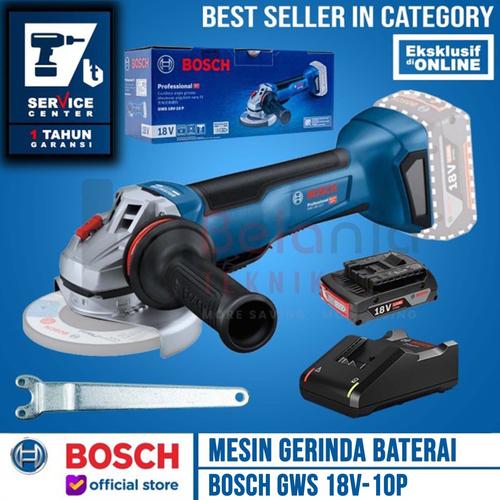 [EZM.3505849] Bosch Mesin Gerinda Baterai GWS 18V-10P Set Charger Battery 2Ah 18V
