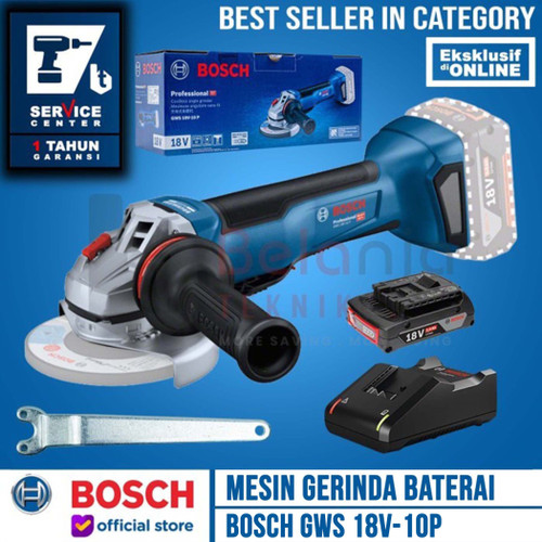 [EZM.3505849] Bosch Mesin Gerinda Baterai GWS 18V-10P Set Charger Battery 2Ah 18V