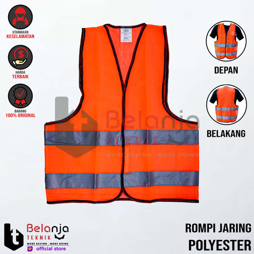 [EZM.3505935] Asa Rompi Safety Jaring Polyester Rompi Proyek Kerja Vest Orange