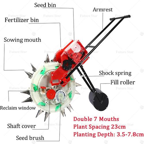 [EZM.3700028] Alat Tanam Jagung / Penanam Jagung / Corn Seeder Planter Portable Hand-push Matrix Kacang / Padi / Biji-bijian 7 Tabung Alat tanam Jagung Dorong Maju Mundur for Soy Peanut Corn Cotton Soybean Spacing Film-pressing machine