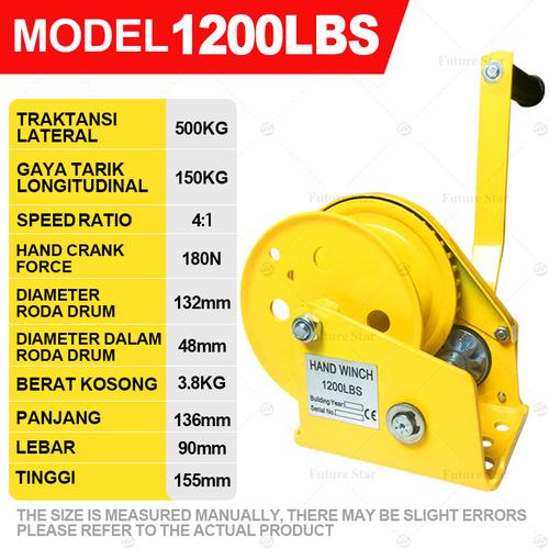 [EZM.3700033] 800lbs 1200lbs Boat Crank Winch / Wire Rope Hand Winch Katrol Mini Manual Kualitas Tinggi 8M Adjustable Boat Trailer Cable, Steel Cable Heavy Duty Rope Crank for Trailer, Boat or ATV Towing
