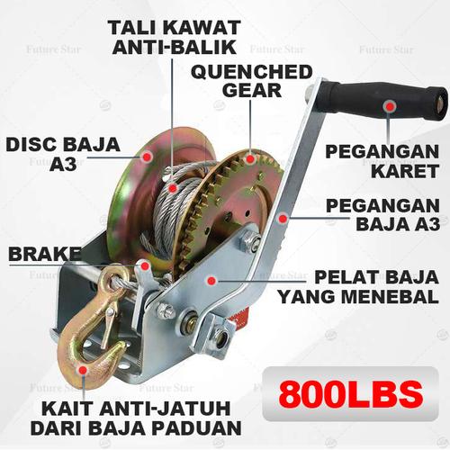 [EZM.3700035] Wire Rope Hand Winch / 800lbs 1200lbs Boat Crank Winch / Katrol Mini Manual Kualitas Tinggi 8M Adjustable Boat Trailer Cable, Steel Cable Heavy Duty Rope Crank for Trailer, Boat or ATV Towing