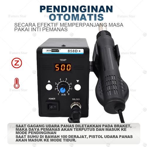 [EZM.3700040] Hot Air Solder Blower 858D Phone Repair 2 In 1 Digital Display ESD Gun Soldering Station Welding Solder Uap Blower Alat Las Original Untuk IC SMD Desoldering Tools 858D+ 220V Rework Soldering Station with Temperature Control, Adjustable Air Volume