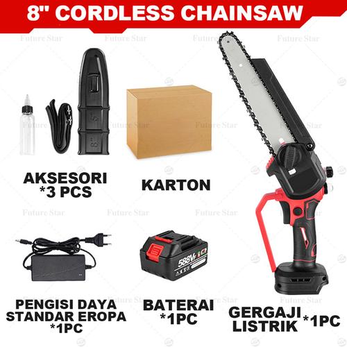 [EZM.3700041] Chainsaw Cordless Gergaji Listrik 8 Inch Inci Baterai Portable Mini Mesin Pemotong Kayu Genggam Portabel Cabang Pemangkas Genggam Lithium Model Handheld Chain Saw