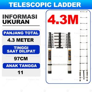 [EZM.3700072] Tangga Lipat Aluminium Teleskopik 4.4 M 5.2M 6.2M Single Double Telescopic Ladder Portable 5 Meter Portabel Alat Re novasi Rumah 6/7/10/12/15 layer