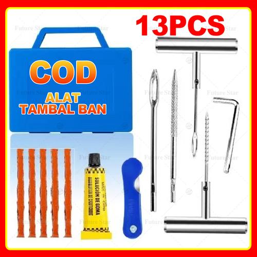 [EZM.3700087] Alat Tambal Ban Tubles Tubeless13pcs 9pcs Bocot Motor Mobil Tire Plug Kit,Tire Repair Tackle Kit Gagang Besi Metal 1 Set Stainless Heavy Duty For Cars,Trucks,Motorcycles,ATV,SUV,RV