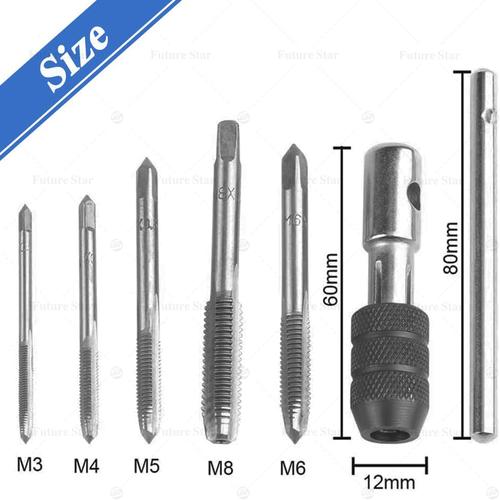 [EZM.3700091] Set Hand Tap Die Senai 8PCS Alat Metrik Pembuat Drat Derat Baut HSS Metric Ajustable Handtap Wrench Set M3 M4 M5 M6 M8 M10 M12 M3-M12 Metric Screw Treading Tool For Metal Aluminum Plastic Wood