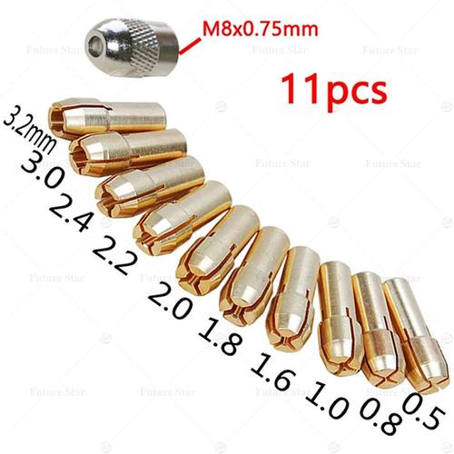 [EZM.3700093] Best Quality Chuck Mata Kepala Bor Mini  Drill Brass Golden Collet 11pcs Set Shaft For Dremel Rotary Tool 0.5/0.8/1.0/1.2/1.6/1.8/2.0/2.2/2.4/3.0/3.2mm Power - 11pcs